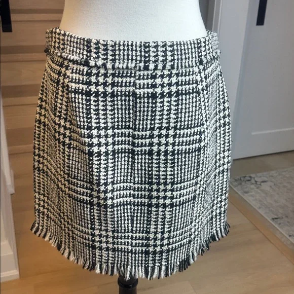 Zara Black and White Tweed Plaid Mini Skirt L - Picture 2 of 5